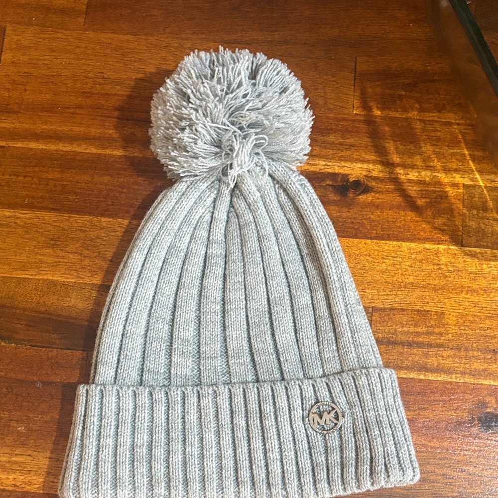Michael Kors Silver Logo Gray Knit Beanie